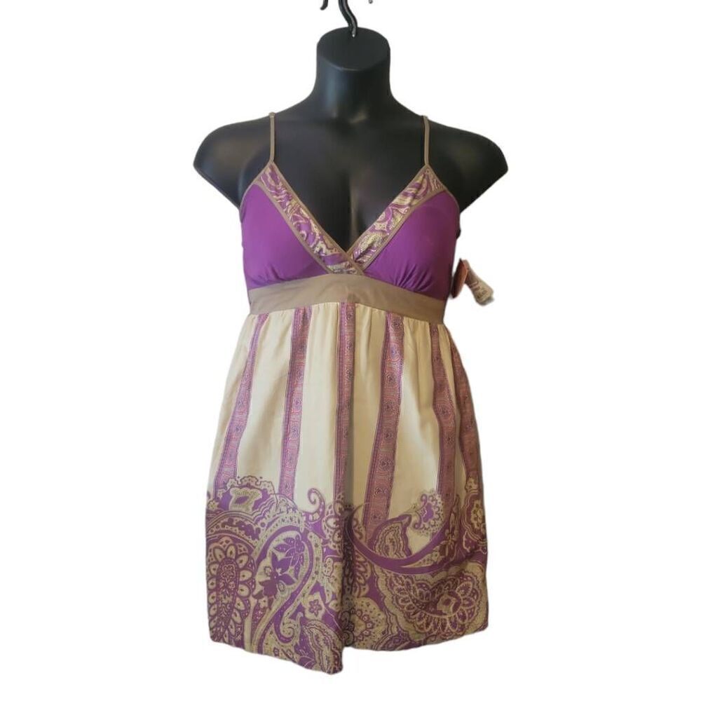 NWT 6 Degrees Womens Purple Paisley Adjustable Spaghetti Straps Mini Dress Size